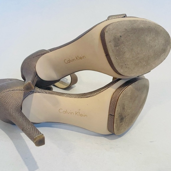 Calvin Klein Champaign Metallic Ankle Strap Leather High Heeled Stilettos - Picture 6 of 6